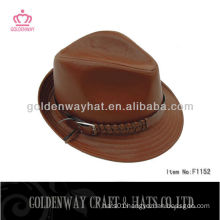 Brown leather fedora hat